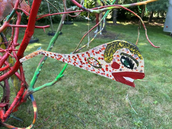 Decorative fish hanging outdoors